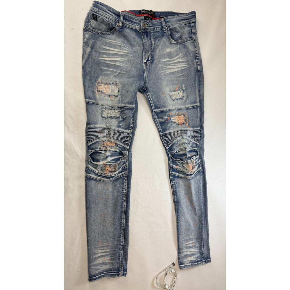 Switch Remarkable Stacked Jeans Streetwear Distressed Slim Taper Fit Paint 40*34